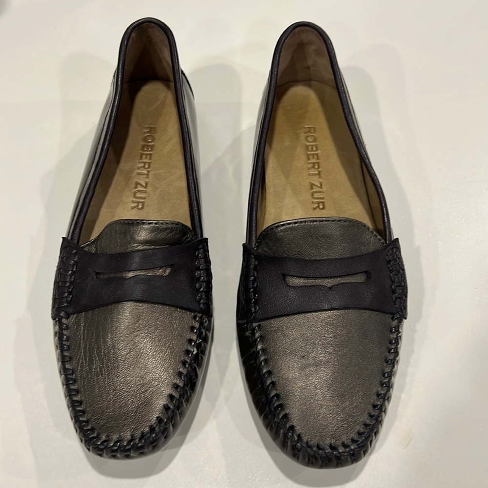Robert Zur Brown patent leather & true glove driving loafers